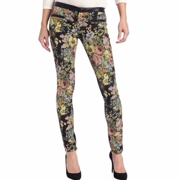 Blank NYC Floral Tapestry & Faux Leather Pants - Picture 1 of 11